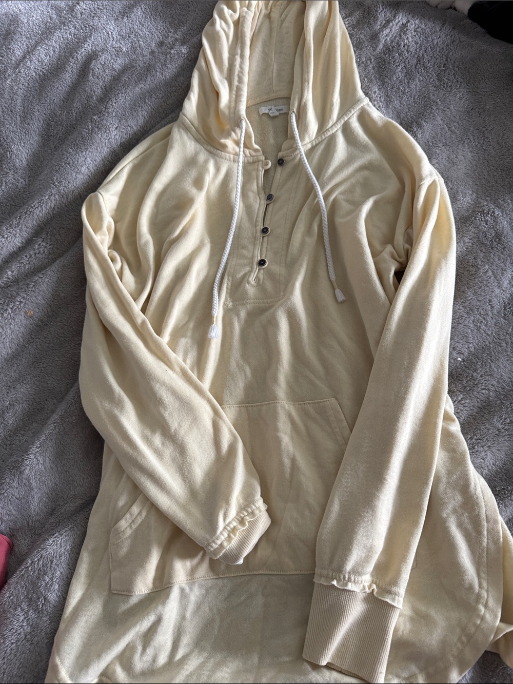 Maurices Cream Hooded Henley Sweatshirt